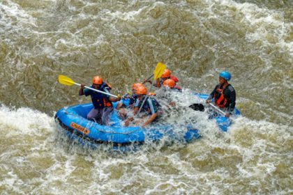 Rafting: Teamwork and courage on rapid waters.